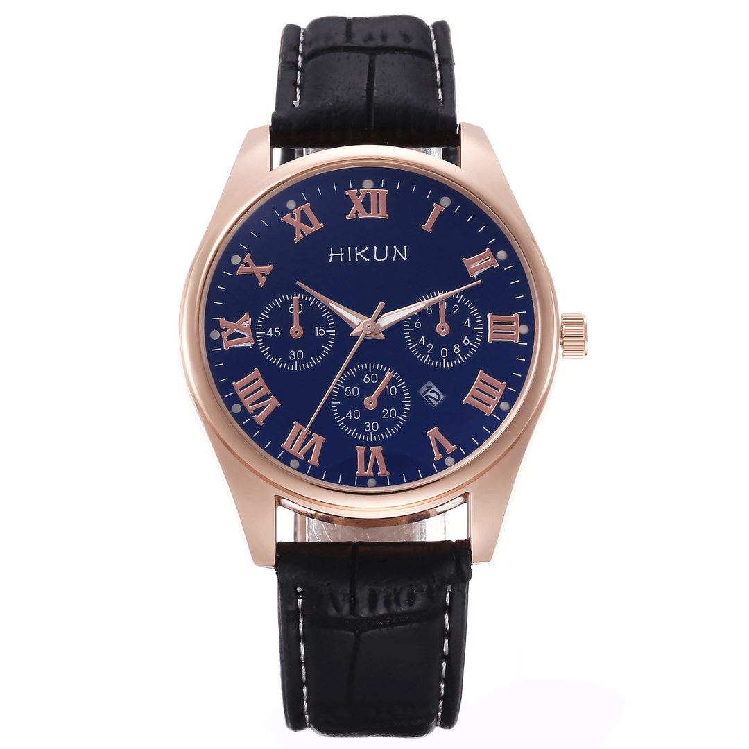 Hikun Business Casual Big Simple Dial PU Leather Strap Men Quartz Watch - MRSLM