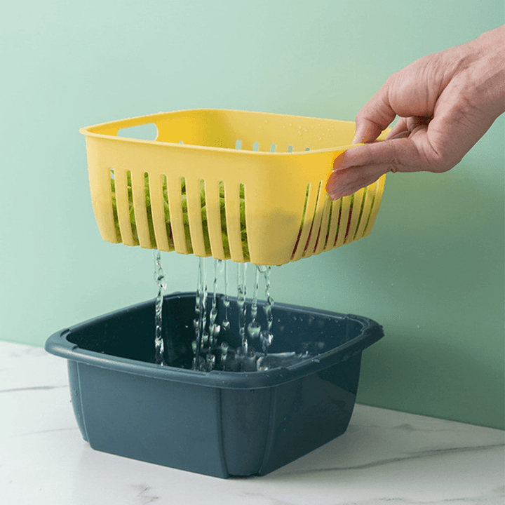 Double Layers Drain Basket Quick Drain Wash Fruits Vegetables Kitchen Tray Storage Basket Kitchen Storage Boxes - MRSLM