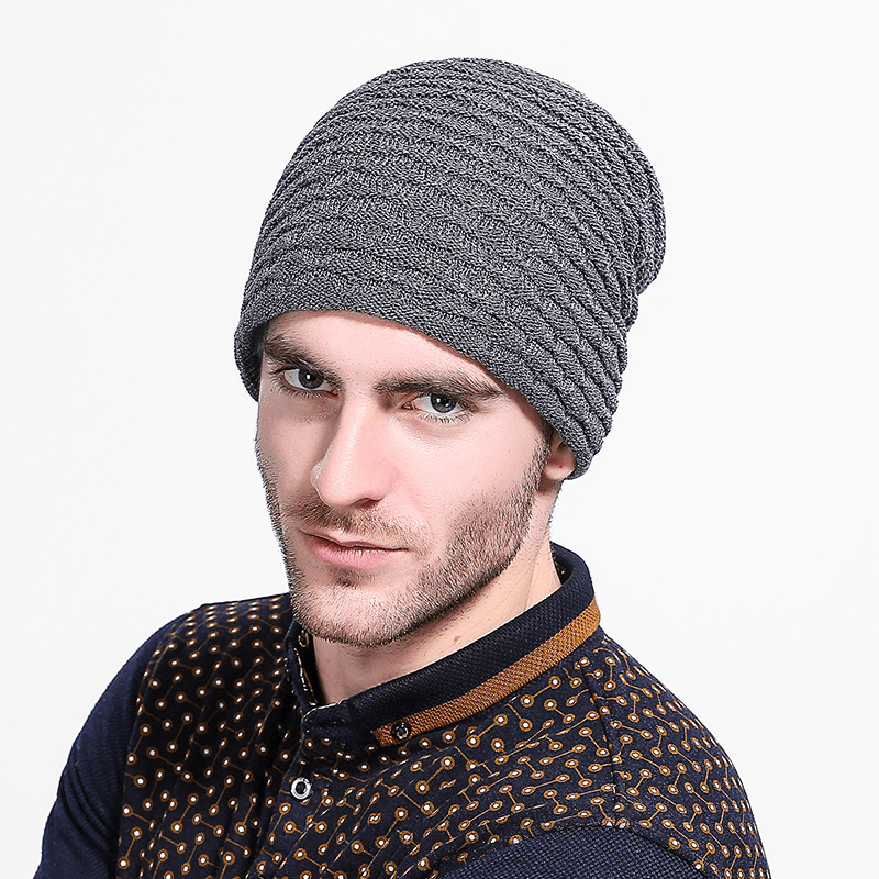 Men Women Stripe Knitted Thicker Warm Beanie Cap - MRSLM