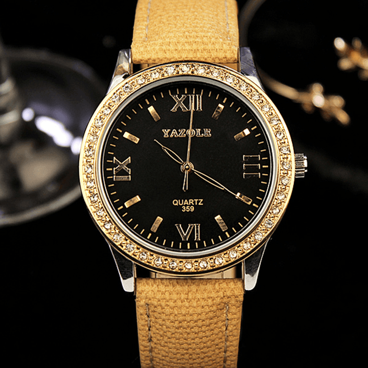 YAZOLE 359 Fashion Women Quartz Watch Retro Crystal Gold Luxury Genuine Leather Watch Ladies Watch - MRSLM