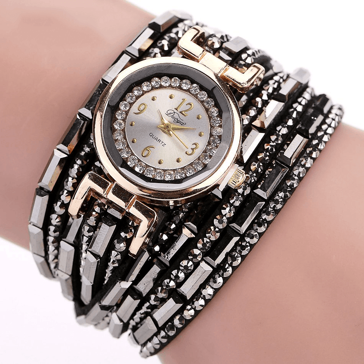 DUOYA DY004 Crystal Casual Style Ladies Bracelet Watch Gold Case Quartz Movement Watches - MRSLM