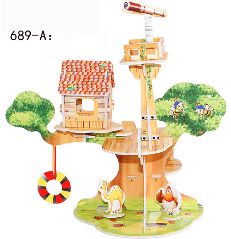 Children'S 3D Three Dimensional Puzzle Paper Educational Toys Diy Building Hut - MRSLM