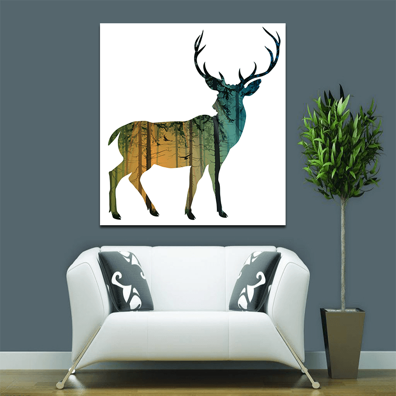 Miico Hand Painted Oil Paintings Simple Style-D Side Face Deer Wall Art for Home Decoration Paintings - MRSLM