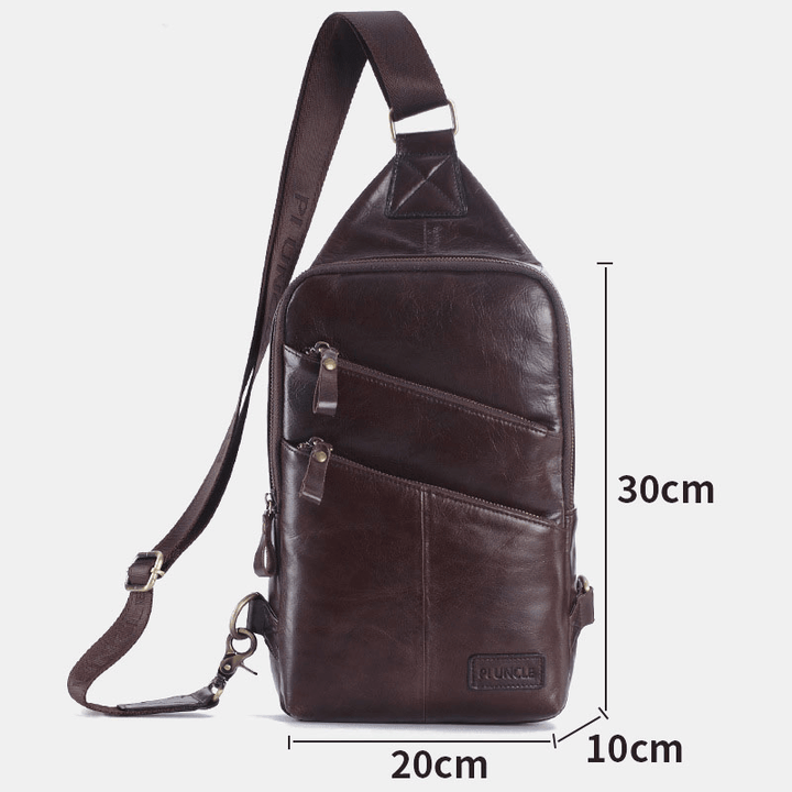 Men Genuine Leather Casual Business Crossbody Bag Chest Bag Outdoor - MRSLM