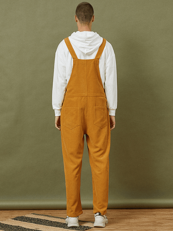 Mens Corduroy Multi Pocket Sleeveless Loose Jumpsuits - MRSLM