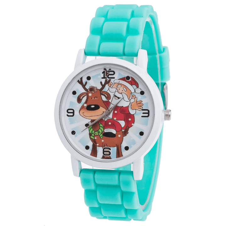 Cartoon Santa Claus and Reindeer Pattern Silicone Strap Watch Cute Kid Watch Fashion Children Quartz Watch - MRSLM