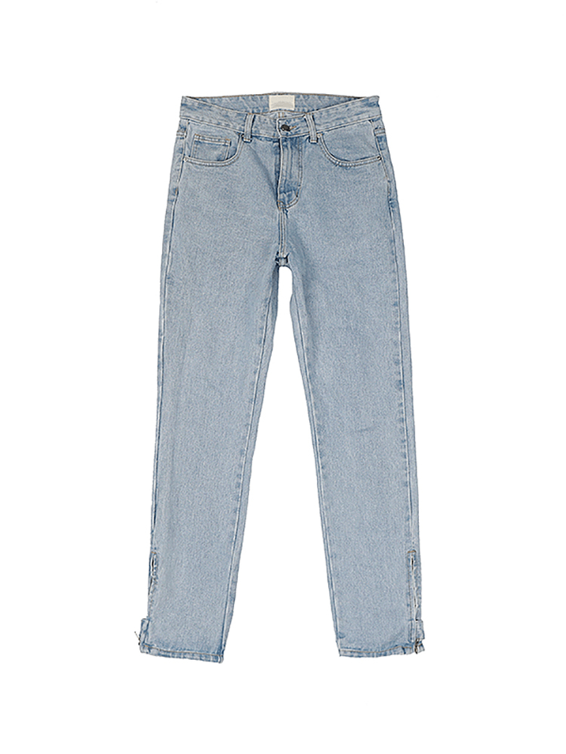 Retro Nostalgic Blue Zipper Button Straight-Leg Jeans - MRSLM