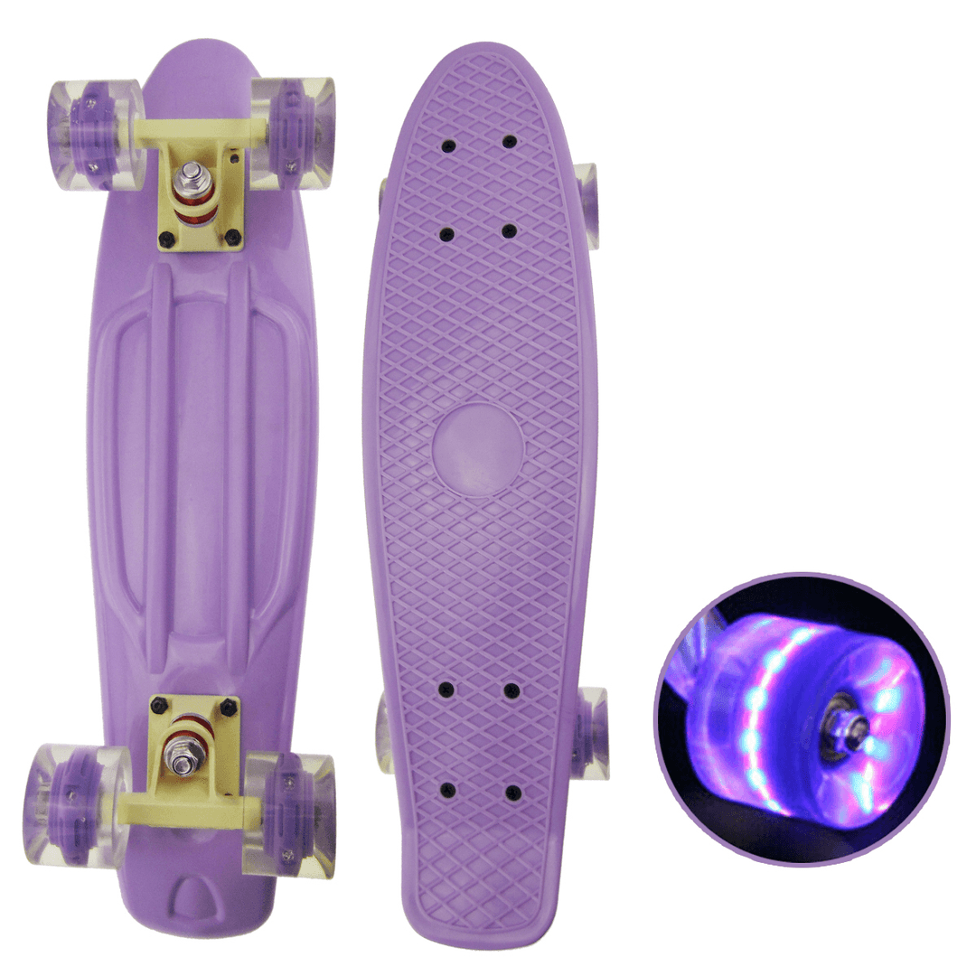 22 Inch Children Skateboard Mini Cruiser Skateboard with LED Flashing Wheels for Beginners Kids Gifts - MRSLM