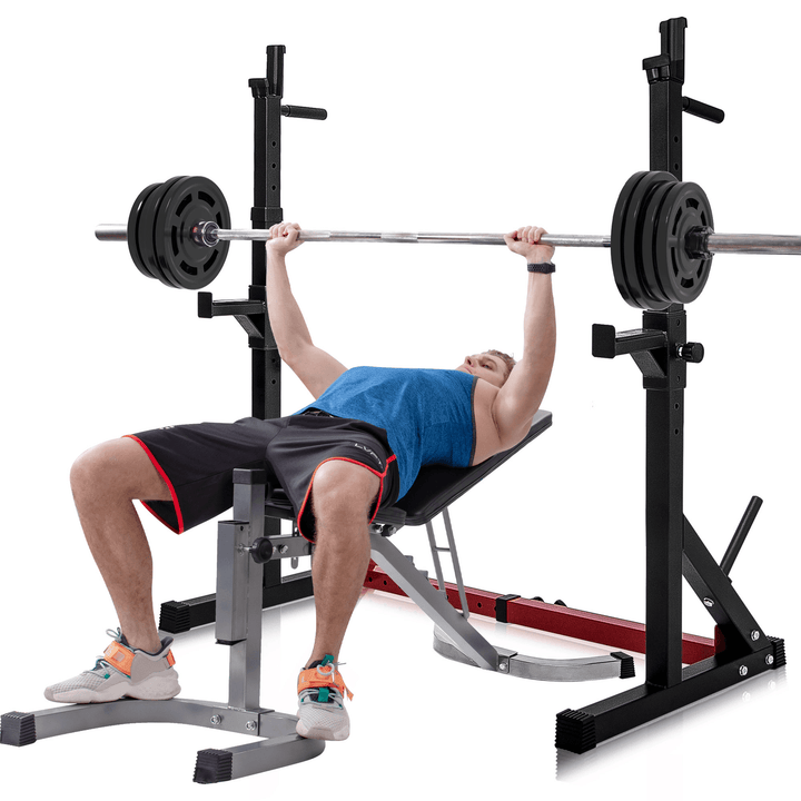 [US Direct] Dipping Station 43.5~67.5Inch High 13 Levels Adjustable Weight Lifting Bench Barbell Stand Fitness Gym Home 550 Pound Loading - MRSLM