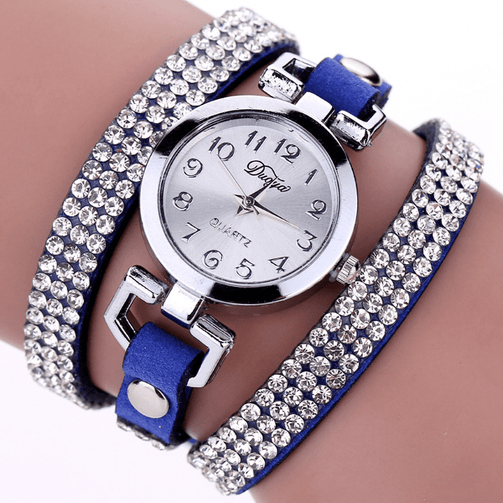 DUOYA Casual Style Crystal Ladies Bracelet Watch Luxury Fine Leather Winding Women Quartz Watches - MRSLM