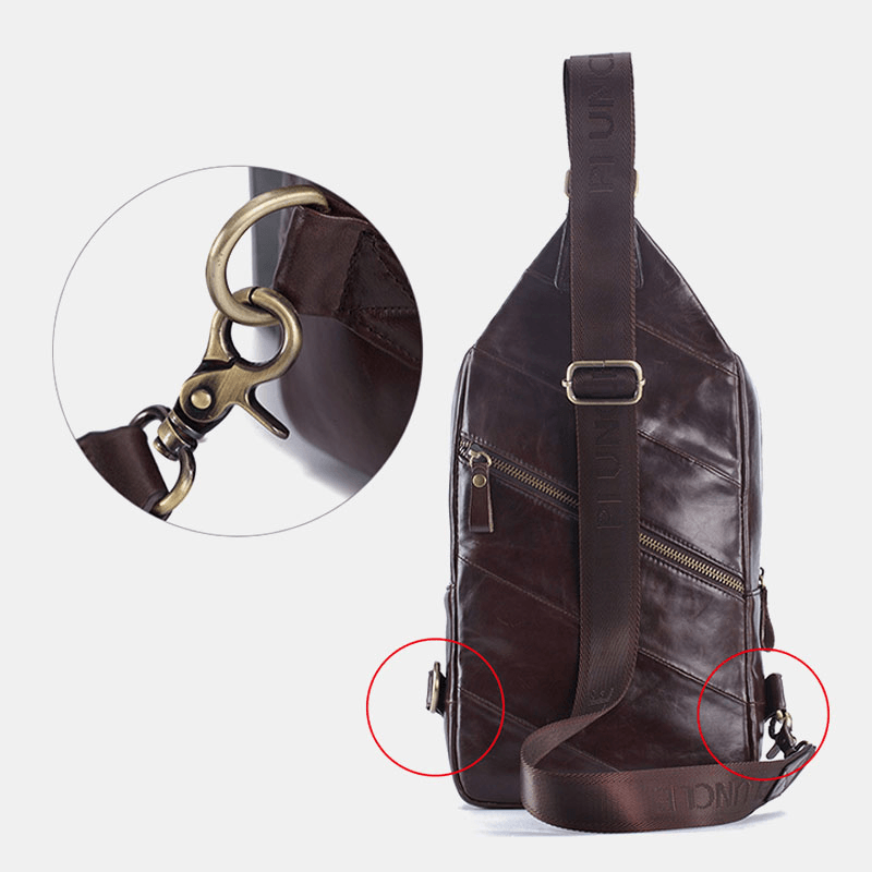 Men Genuine Leather Casual Business Crossbody Bag Chest Bag Outdoor - MRSLM