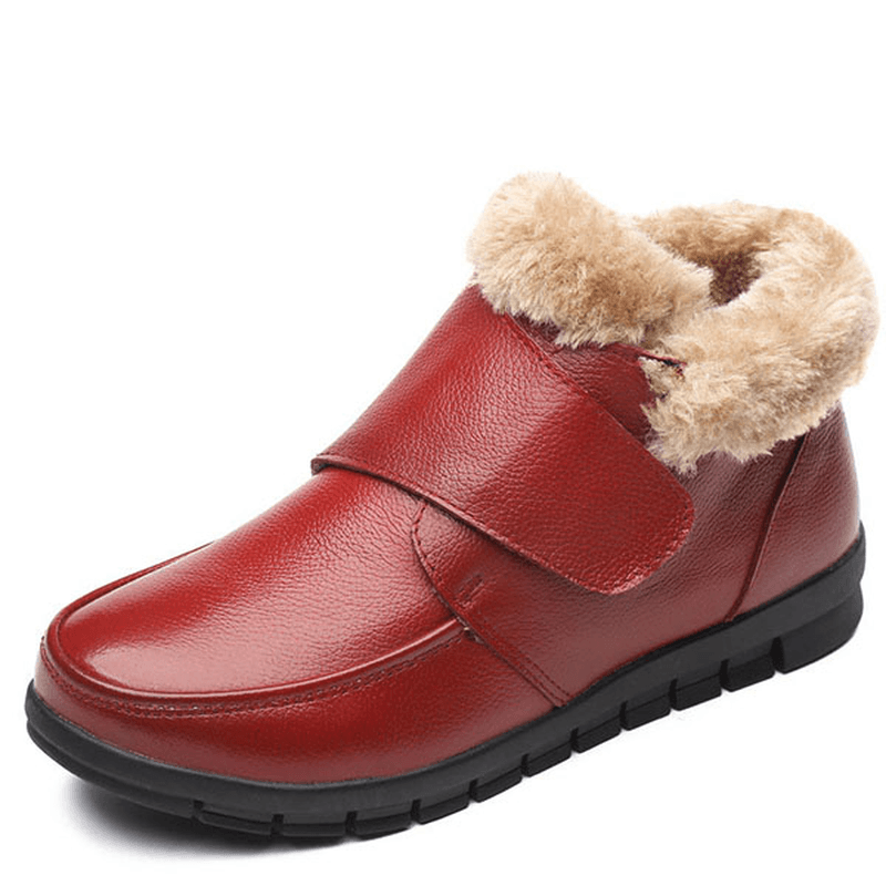 Genuine Leather Cotton Shoes Casual Slip on Fur Lining Boots - MRSLM