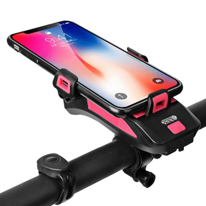 BIKIGHT Multi-Function 4 in 1 Bicycle Light USB Rechargeable LED Bike Headlight + Horn + Phone Holder + Power Bank Outdoor Cycling Lamp - MRSLM