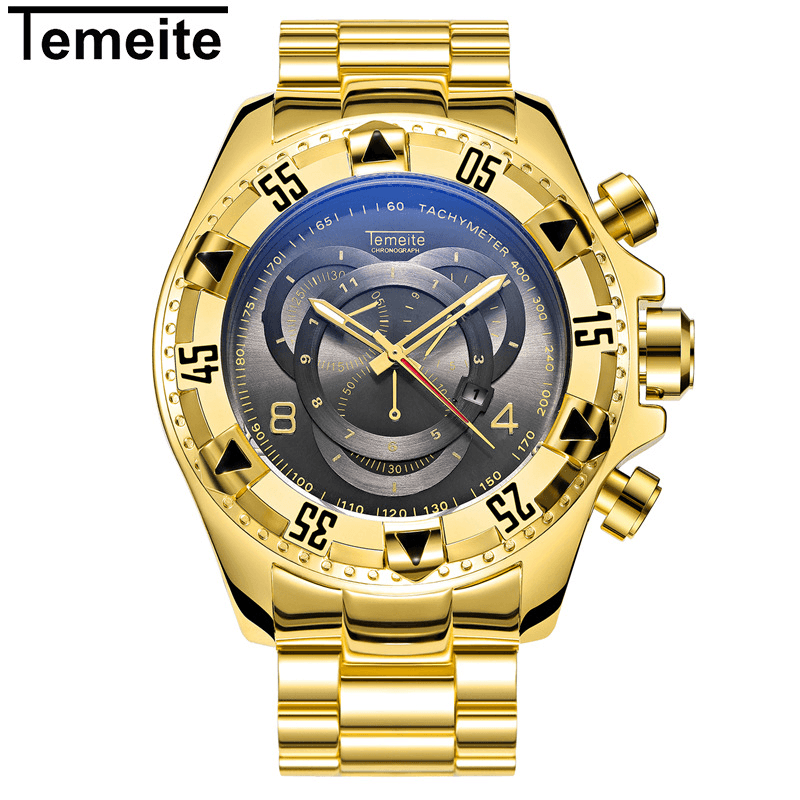 TEMEITE 020G Men Watch Business Waterproof Luminous Stainless Steel Calendar Three-Eyes Quartz Watch - MRSLM