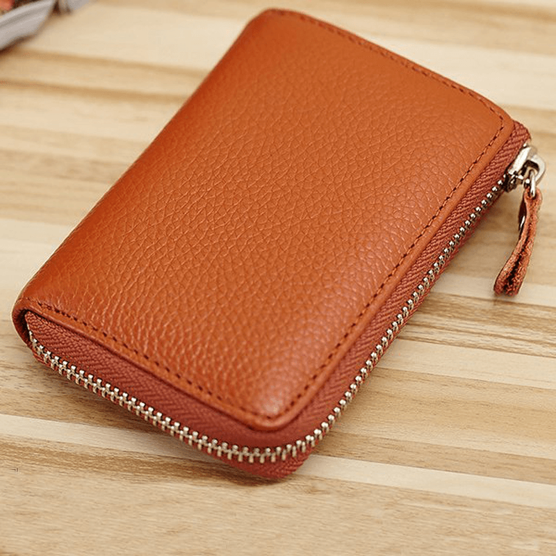 Women Men Genuine Leather Short Wallet Zipper Coin Bags Card Holder Key Bags - MRSLM