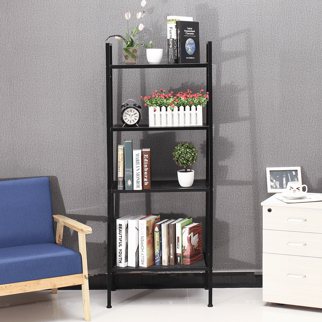 4 Tiers Wall Leaning Ladder Shelf Bookcase Bookshelf Storage Rack Shelves Storage Stand Unit Organizer for Office Home Bedroom Living Room - MRSLM