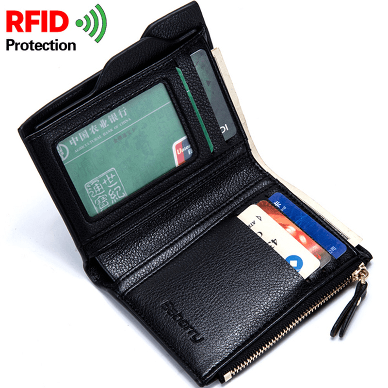 Men Anti-Theft RFID Blocking Secure Wallet 6 Card Slots Protective Short Wallet - MRSLM