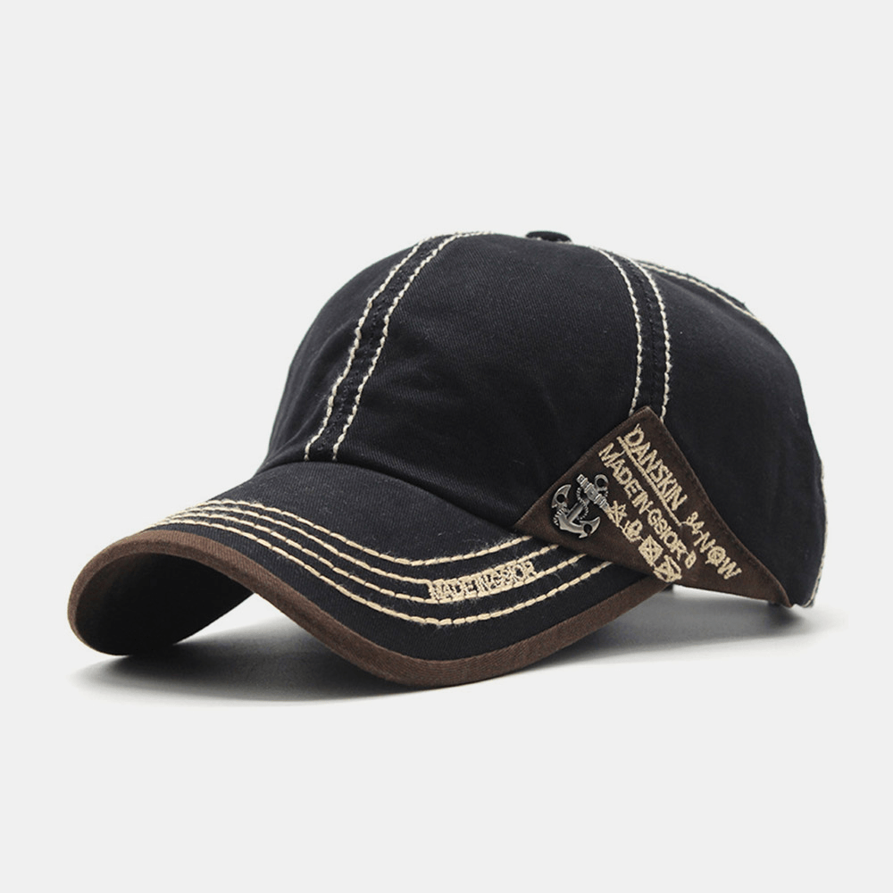 Unisex Metal Boat Anchor Baseball Hats Letter Embroidery Outdoor Suncreen Ivy Cap Stretch Fit Cap - MRSLM
