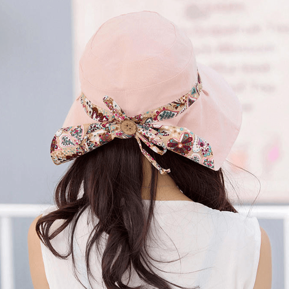 Multipurpose Foldable Anti-Uv Cap for Lady Print Beach Sun Hat Cotton Wide Brim Hat for Women Elegant Summer Hats - MRSLM