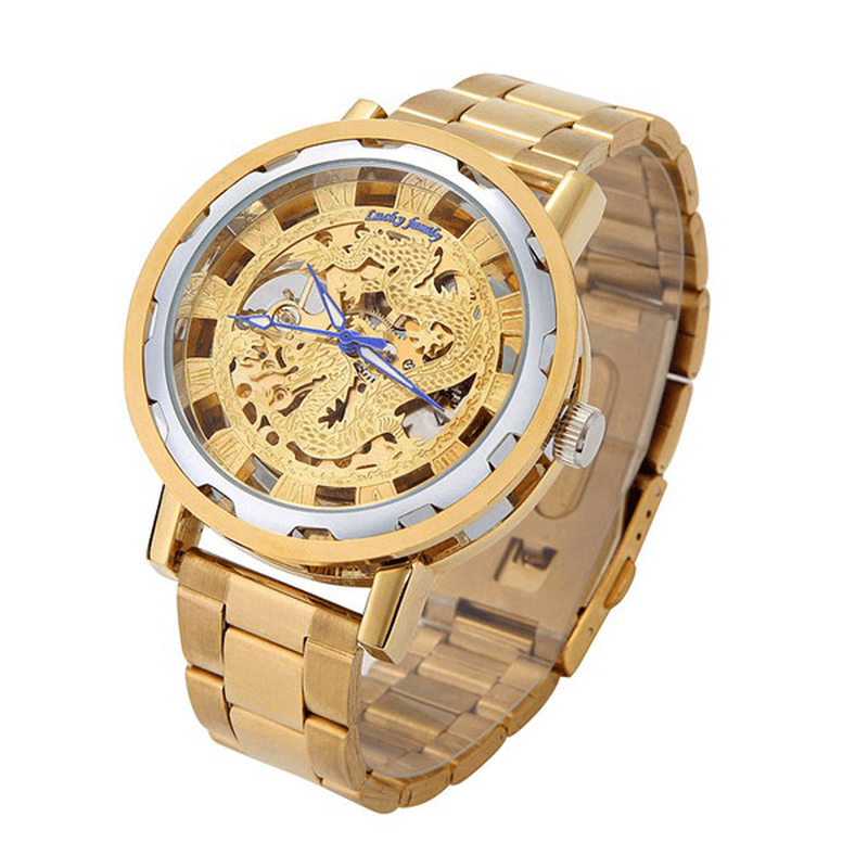 LUCKYFAMILY Luxury Hollow Chinese Dragon Automatic Mechanical Watch Analog Men Watch - MRSLM