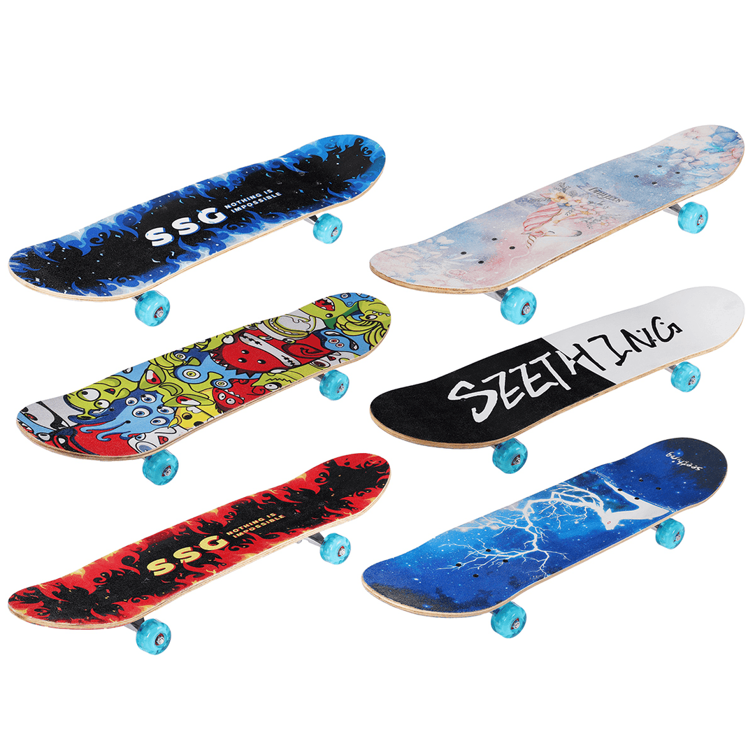 Children Skateboard Double Rocker Longboard High Elasticity Maple Wood Flashing Skate Board for Beginner Gift - MRSLM