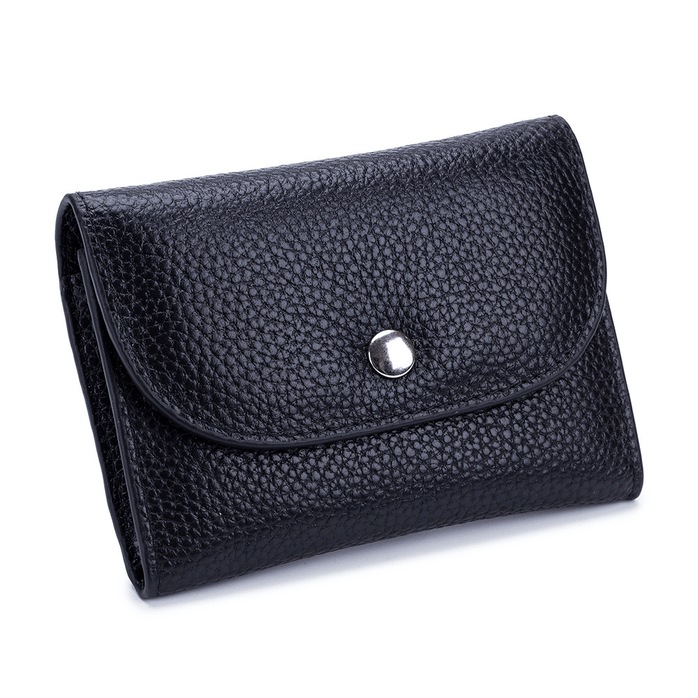 Women Genuine Leather Multifunction Lychee Pattern Coin Bag Small Wallet - MRSLM