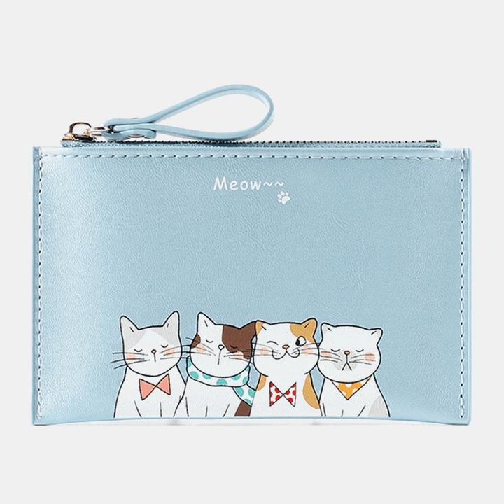 Women Faux Leather Cute Cartoon Cats Printing Ultra-Thin Card Case Coin Bag Wallet - MRSLM