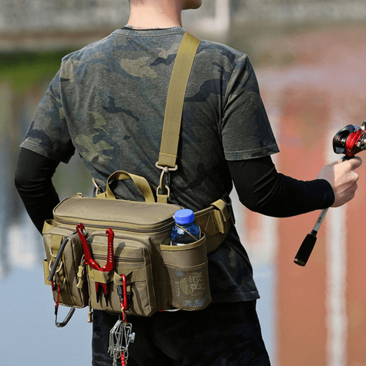 Men Fish Bag Multi-Pockets Outdoor Tactical Bag Crossbody Bag Waist Bag Oxford Camo Pattern - MRSLM