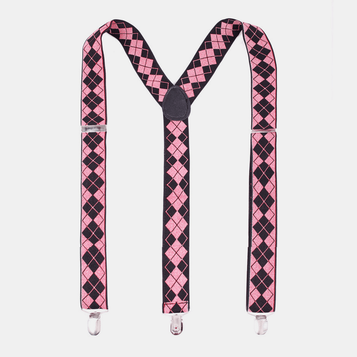 Men Geometry Pattern 3 Clip 100Cm Adjustable High Elastic Shoulder Sling Trouser Strap Suspenders Braces Belt - MRSLM