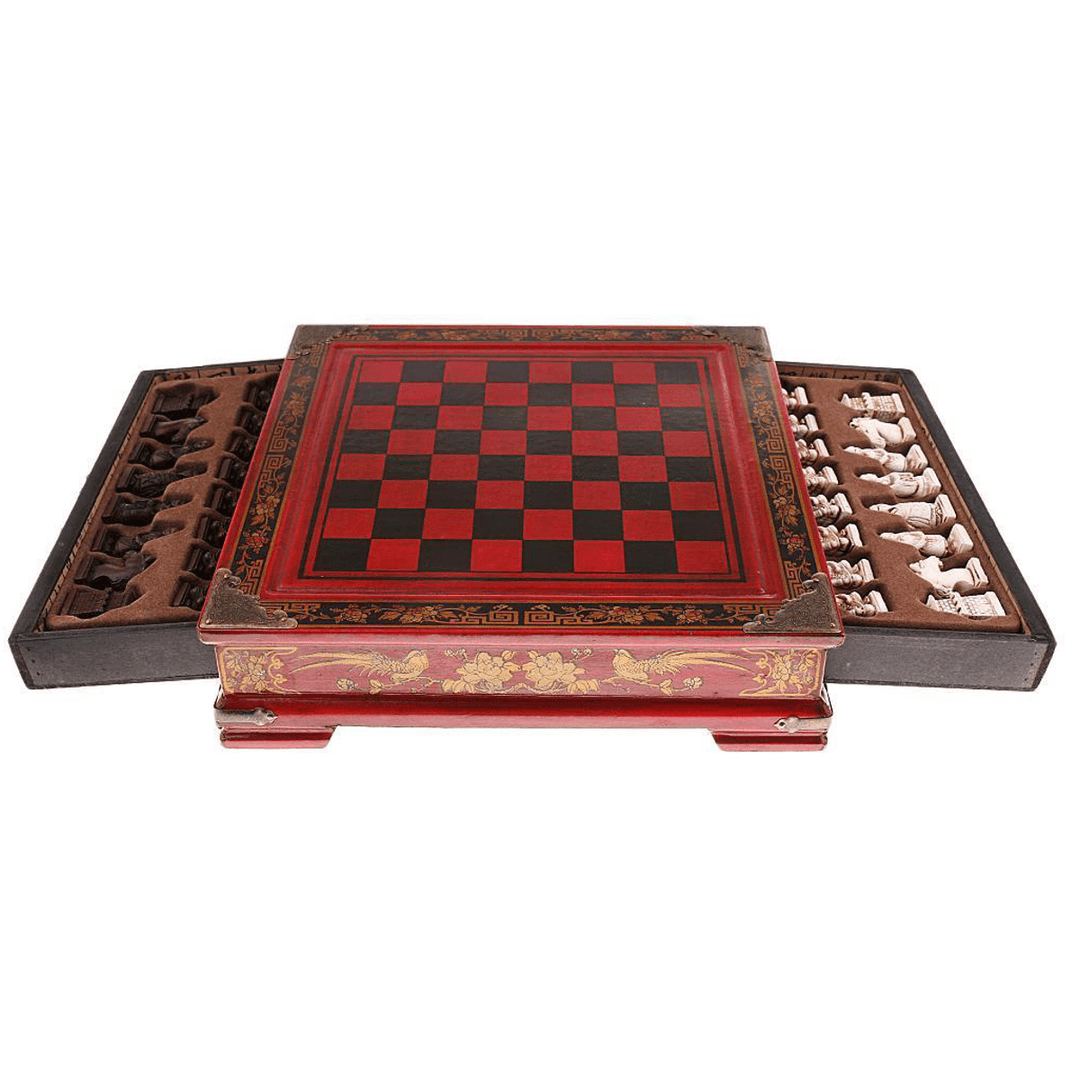 Vintage Wooden Chinese Chess Board Table Game Set Pieces Gift Toy Collectibles - MRSLM