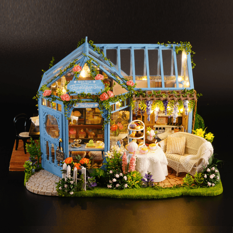 Cuteroom A068 DIY Cabin Rose Garden Tea House Handmade Doll House Model with Dust Cover Music Motor - MRSLM