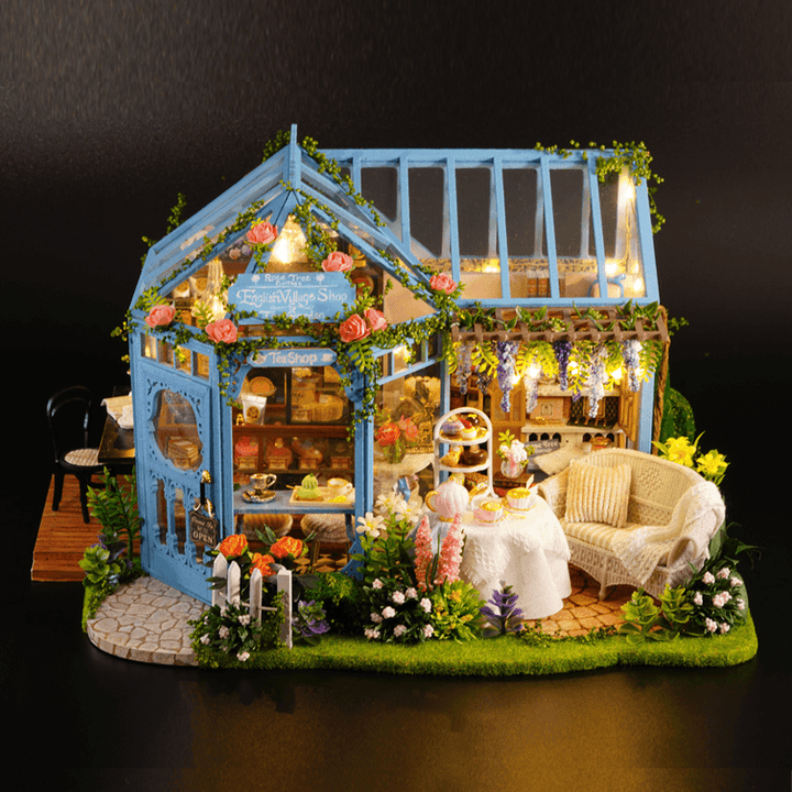 Cuteroom A068 DIY Cabin Rose Garden Tea House Handmade Doll House Model with Dust Cover Music Motor - MRSLM