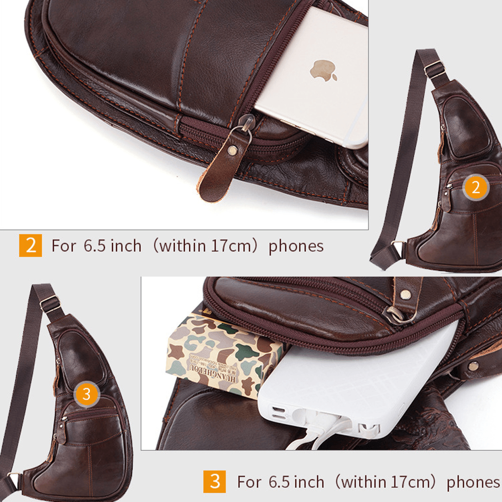 Men Genuine Leather Multi-Pocket Chest Bag Crossbody Bag Shoulder Bag for Outdoor - MRSLM