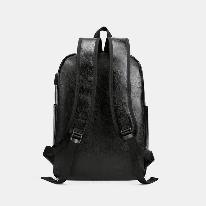 Men USB Charging Faux Leather Business Retro Large Capacity Waterproof 15.6 Inch Laptop Bag Backpack - MRSLM