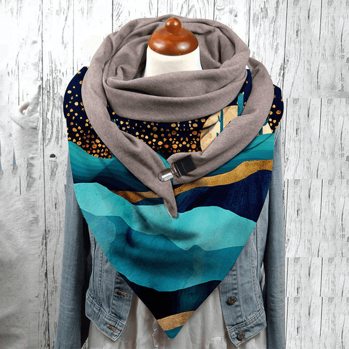 Women Multi-Purpose Colored Landscape Printing Scarf Triangle Autumn Winter Warm Soft Button Scarf Scarves - MRSLM