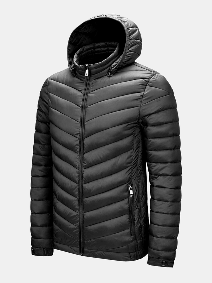 Mens Detachable Hooded Warm Long Sleeve Solid Color down Jacket - MRSLM