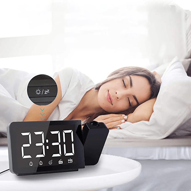 Multi-Function 360° Projection Alarm Clock 4 Brightness Adjustment Dual Alarms LCD Display Digital Clock - MRSLM