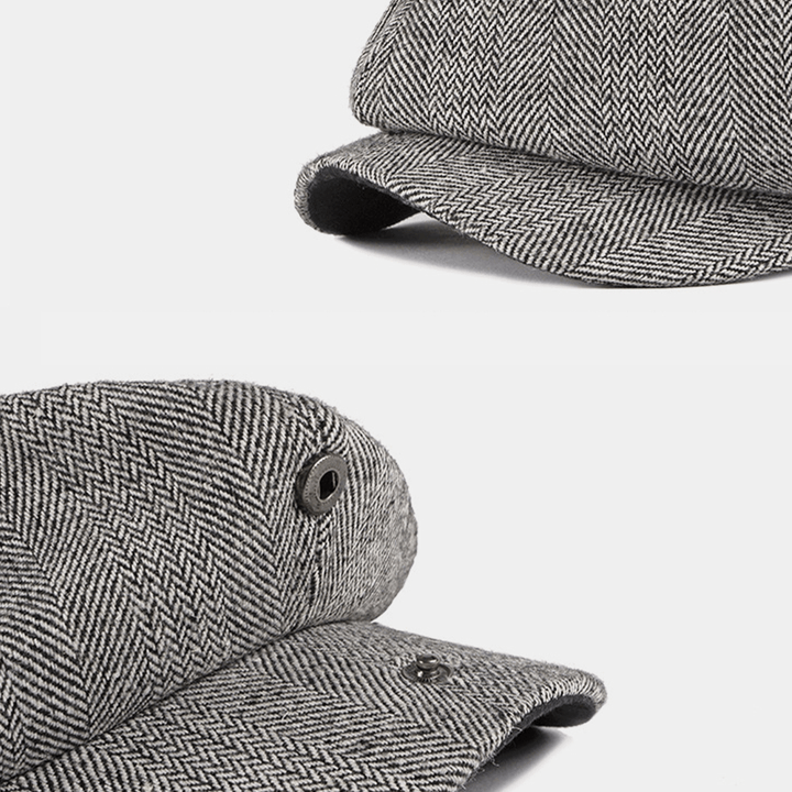Men Cotton British Style Street Trend Stripe Pattern Outdoot Retro Forward Hat Beret Hat Octagonal Hat - MRSLM