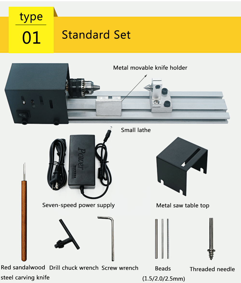 Raitool® 80W 24V Mini Lathe Beads Polisher Machine Woodworking Craft DIY Rotary Tool Beads Grinding Polishing - MRSLM