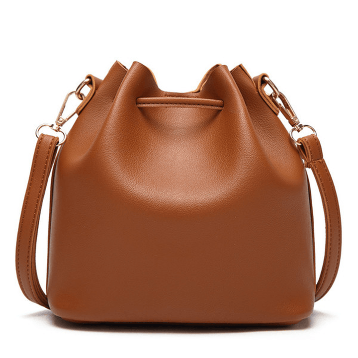 Women PU Leather Drawstring Bucket Bags Retro Tassel Shoulder Bags Crossbody Bags - MRSLM