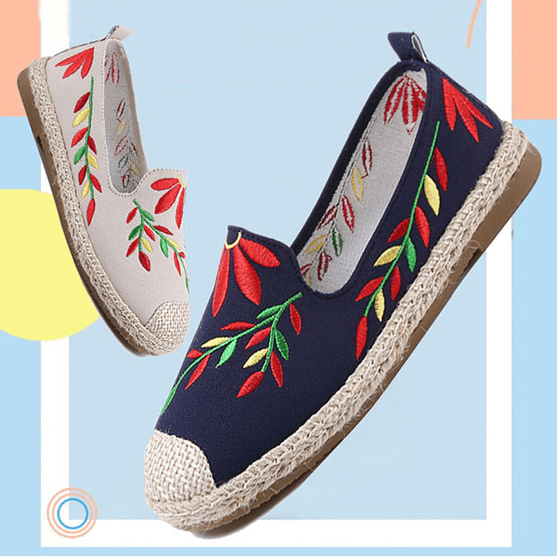 Women Casual Embroidered Flower Cloth Flat Loafers - MRSLM