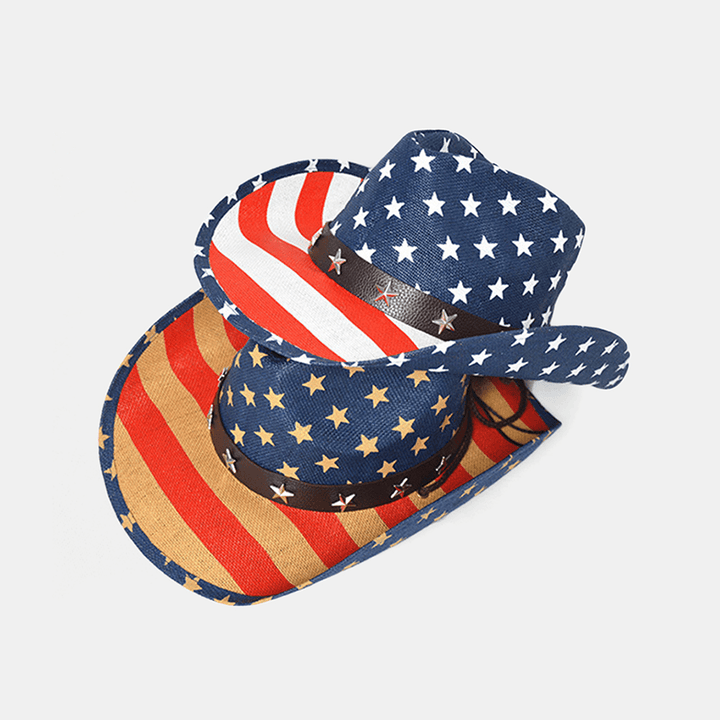 American Flag Panama Western Cowboy Hat Sailor Dance Hat Patriotic Jazz Hat - MRSLM