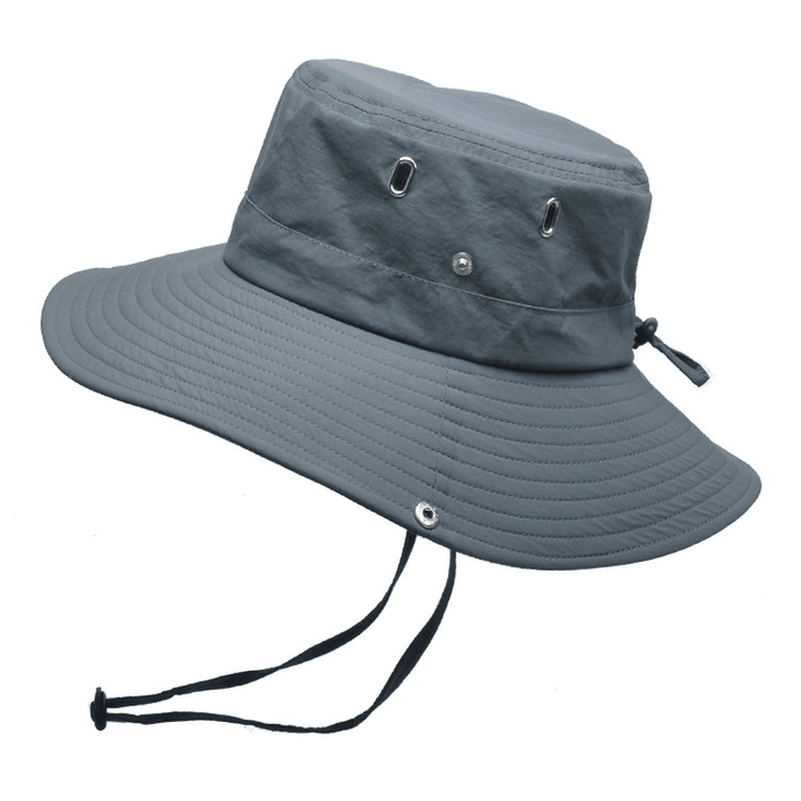 Summer Men'S Breathable Sunshade Travel Outdoor Fishing Sunscreen Solid Color Big Brim Fisherman Hat - MRSLM