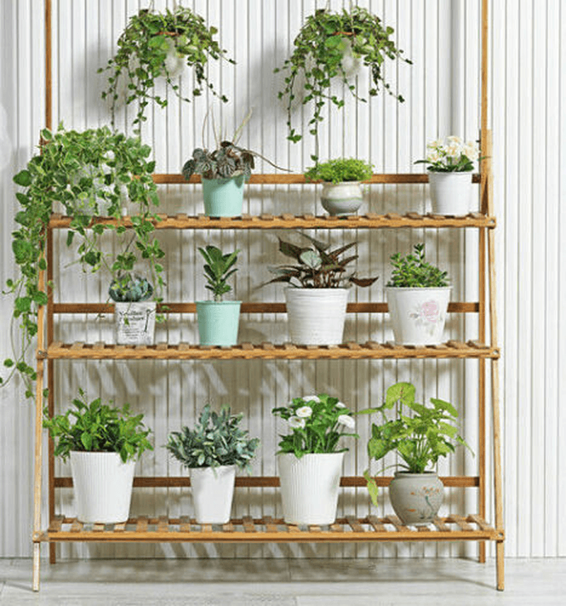 Bamboo Hanging Plant Stand Shelves Flower Pot Storage Organizer Rack - MRSLM