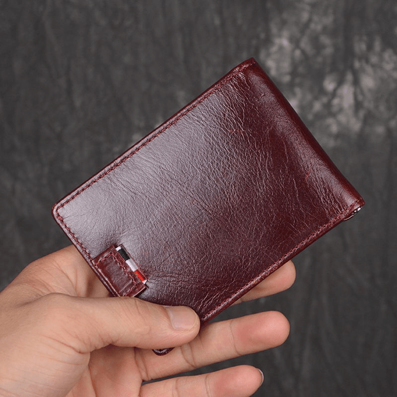 Men Genuine Leather RFID Anti-Theft Antimagnetic Swipe Easy Carry Card Bag Money Clip Wallet - MRSLM