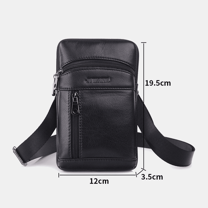 Men Genuine Leather 6.5 Inch Retro Phone Bag Belt Bag Crossbody Bag - MRSLM