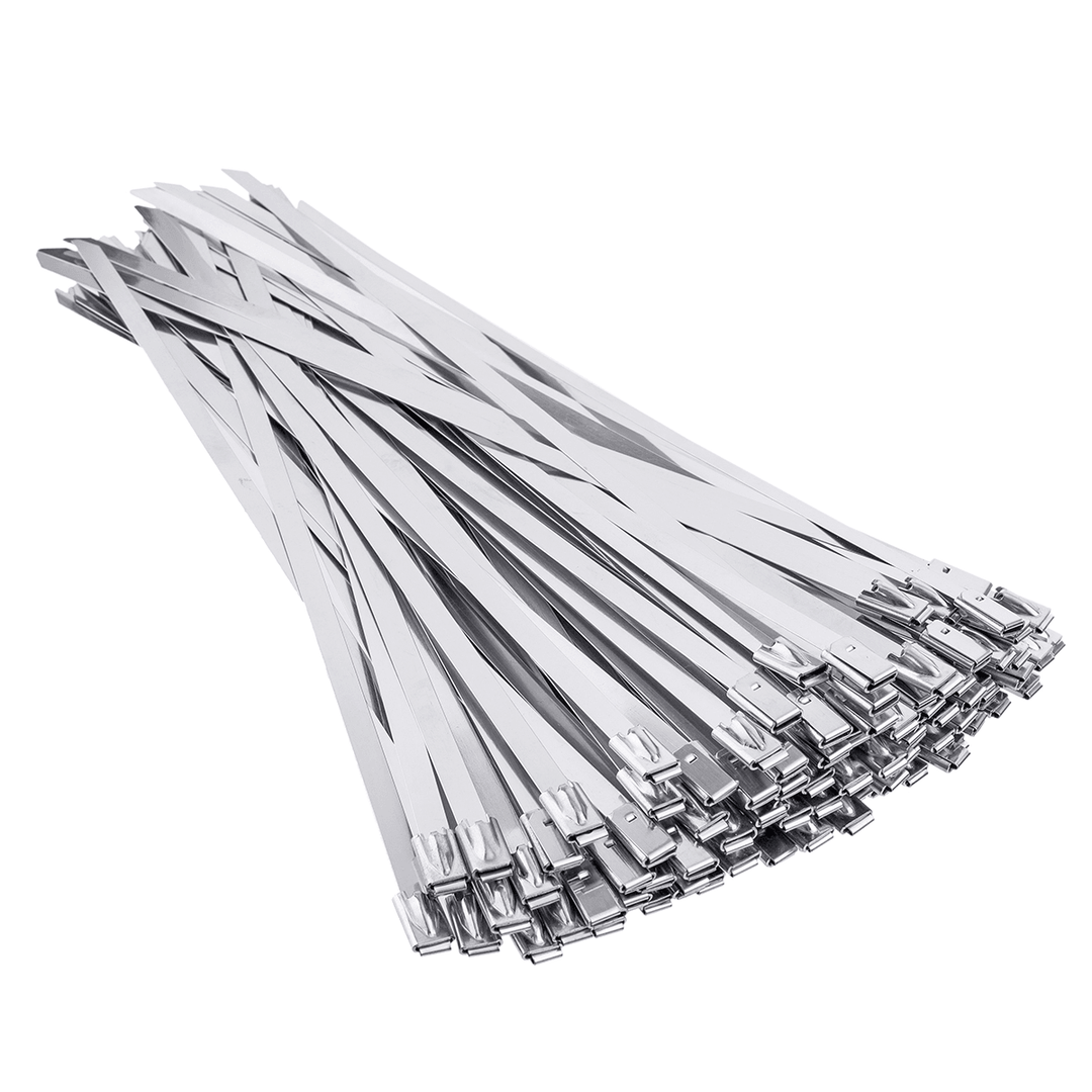 100Pcs 4.6X200Mm Stainless Steel Zip Tie Exhaust Wrap Coated Locking Cable Ties - MRSLM