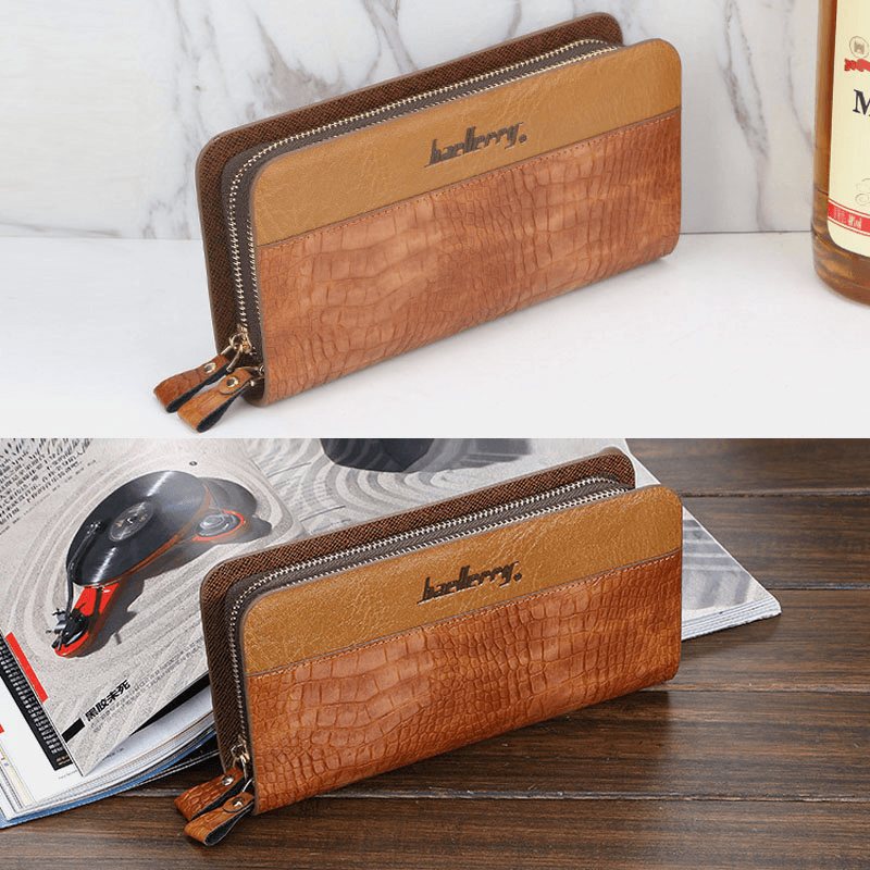 Baellerry Men Faux Leather Long Zipper Phone Bag Wallet Clutches Bag for Business - MRSLM