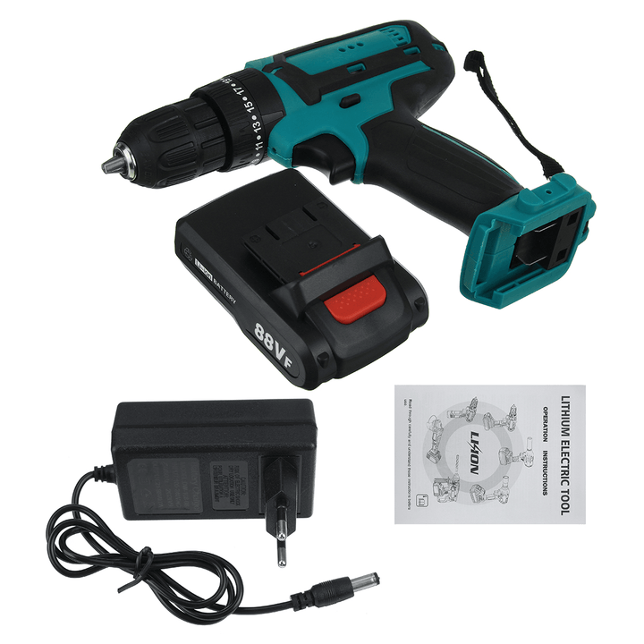 88VF Cordless Drill 3 in 1 Electric Screwdriver Hammer Impact Drill 7500Mah 2-Speed - MRSLM