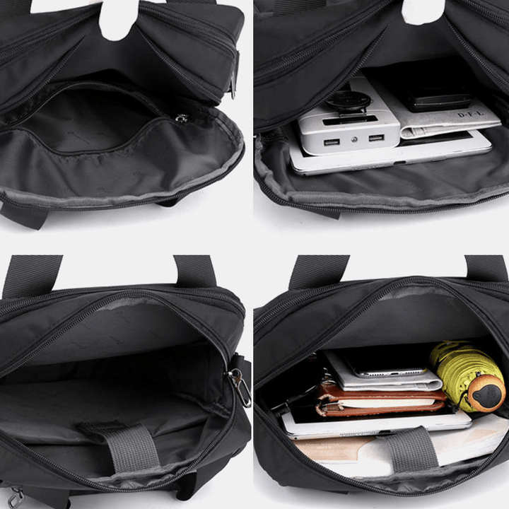 Men Nylon Casual Brief Waterproof Multi-Pocket Multi-Purpose 12 Inch Laptop Bag Handbag Shoulder Bag Crossbody Bag - MRSLM